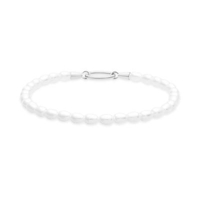 Armband TAMARIS "Pearl Charms", weiß (edelstahlfarben, weiß), Armbänder, Damen, 18cm, Edelstahl Perlen, Edelstahl, Perlen, Armband, mit Glasperle