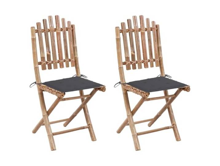 GHVBNMF Klappbare Gartenstühle 2er Set mit Kissen Massivbambus 50x42x92cm Platzsparende Klappstühle aus Naturbambus inklusive dicker Sitzauflagen in Anthrazit für Terrasse, Balkon und Essbereich.
