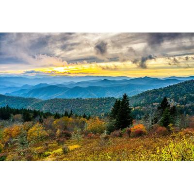 Fototapete PAPERMOON "Herbst Sonnenuntergang Cowee Mountain", bunt, B:2,5m L:1,86m, Vlies, Tapeten