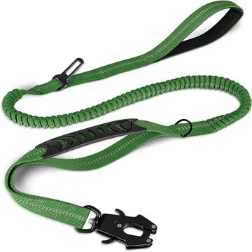 Smart Shopping Spot Heavy Duty Reflective Bungee Dog Leash With Car Seatbelt For Large Dogs No Pull Tactical Leash With Shock Absorber green
