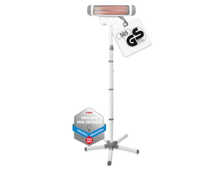 reer Wickeltischstrahler FeelWell 2in1, Standheizstrahler und Wandmontage, 2 Heizstufen, Timer, Kippsicherung, geprüft nach Medizinstandard, Weiß, aus Metall
