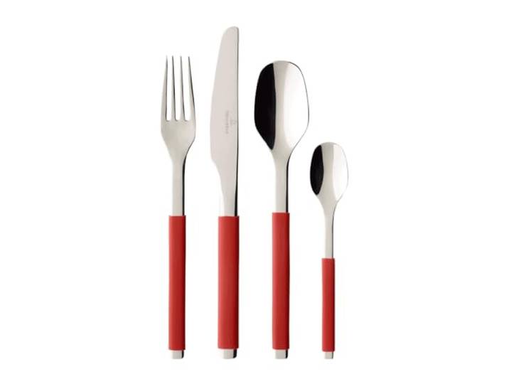 Villeroy & Boch - S+ Cranberry Tafelbesteck 24tlg., hochwertiges Edelstahlbesteck mit Silikongriff für bis zu 6 Personen, spülmaschinenfest, rot