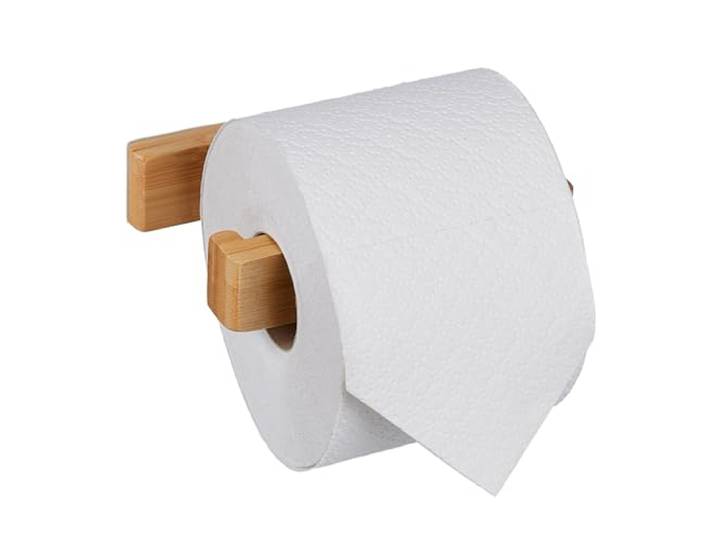 Relaxdays Support à Papier Toilette sans perçage\, Bambou\, Porte-Rouleau Autocollant\, Montage Mural\, Nature
