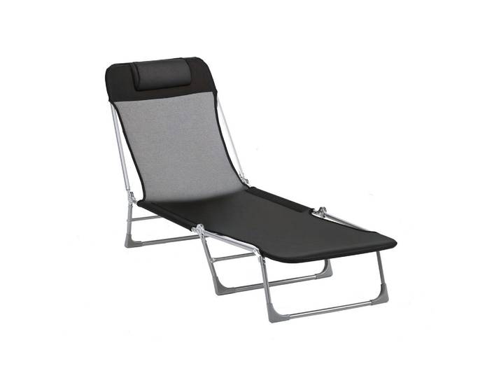 ComfortXL Sonnenliege De-15625 klappbar, 5-fach verstellbar, inkl. Kissen Schwarz, Metall, 56x28x182 cm, Gartenmöbel, Gartenliegen