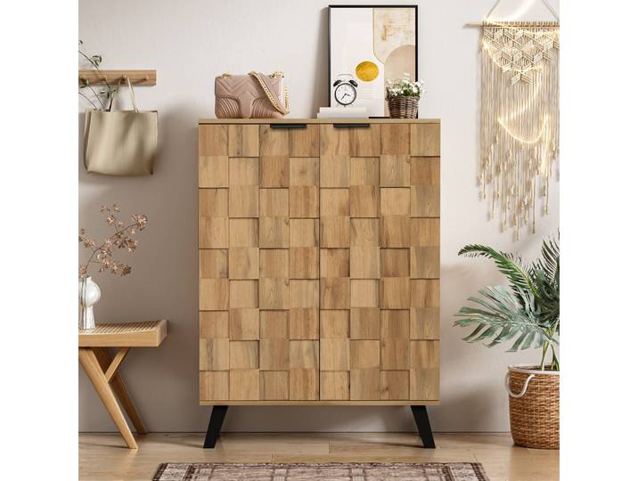 Rosahqnda Buffet meuble à chaussures meuble de rangement avec portes pour salon cuisine salle à manger, style vintage, couleur bois