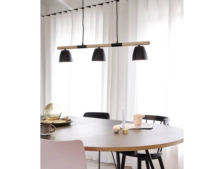 Suspension Ø 13cm Noir Acier verni Bois certifié FSC GU10