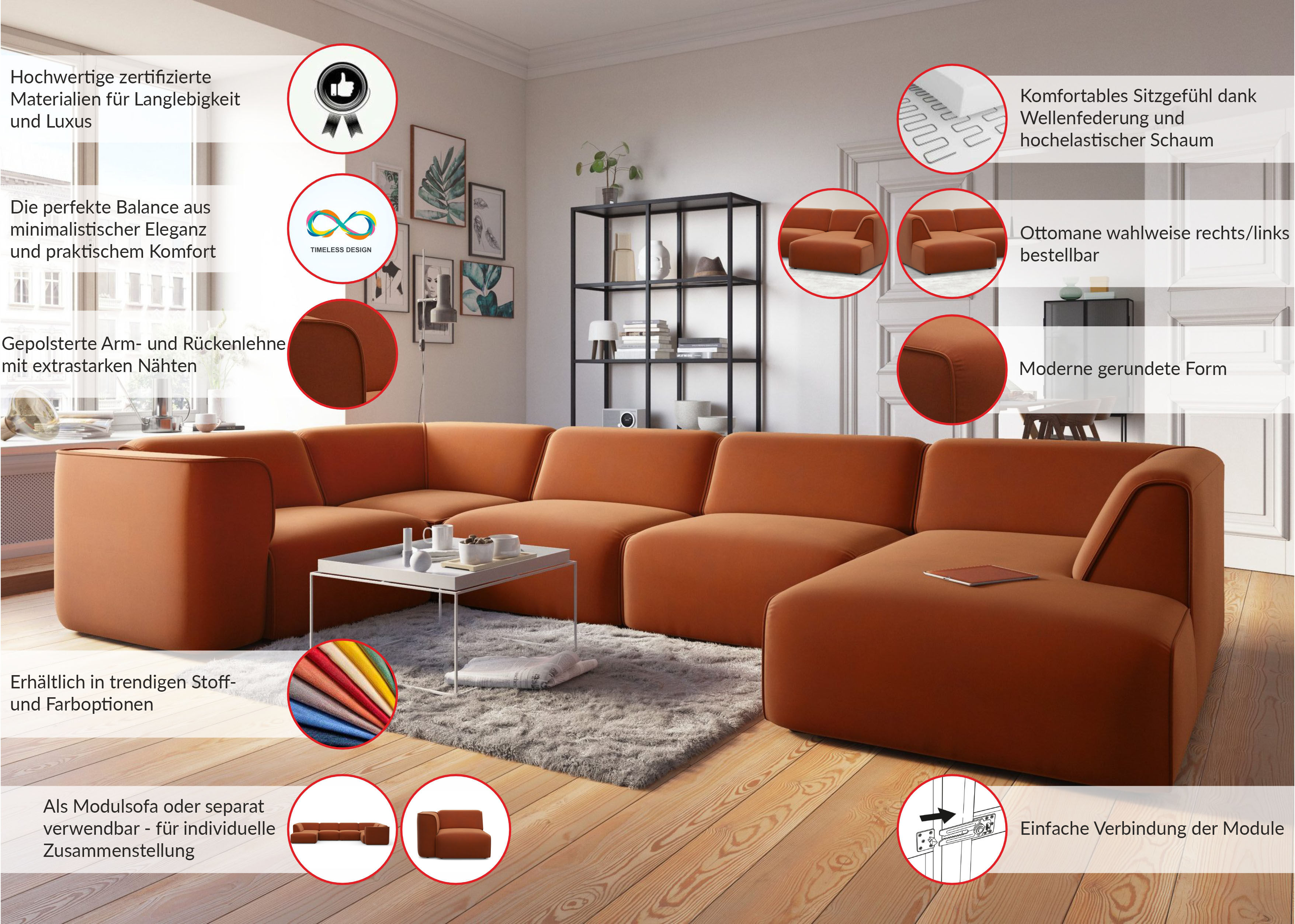 Wohnlandschaft OTTO HOME "Merid U-Form, B: 367 cm", grau (taupe), B:367cm H:70cm T:206cm, Sofas, Wohnlandschaft, jederzeit durch Module erweiterbar