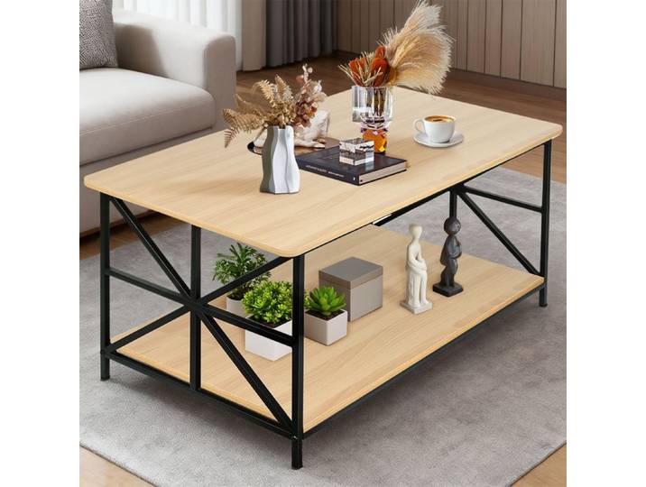 Table basse table de loisirs adaptée aux salons espaces de détente et autres pièces similaires. Support en chêne gris et noir