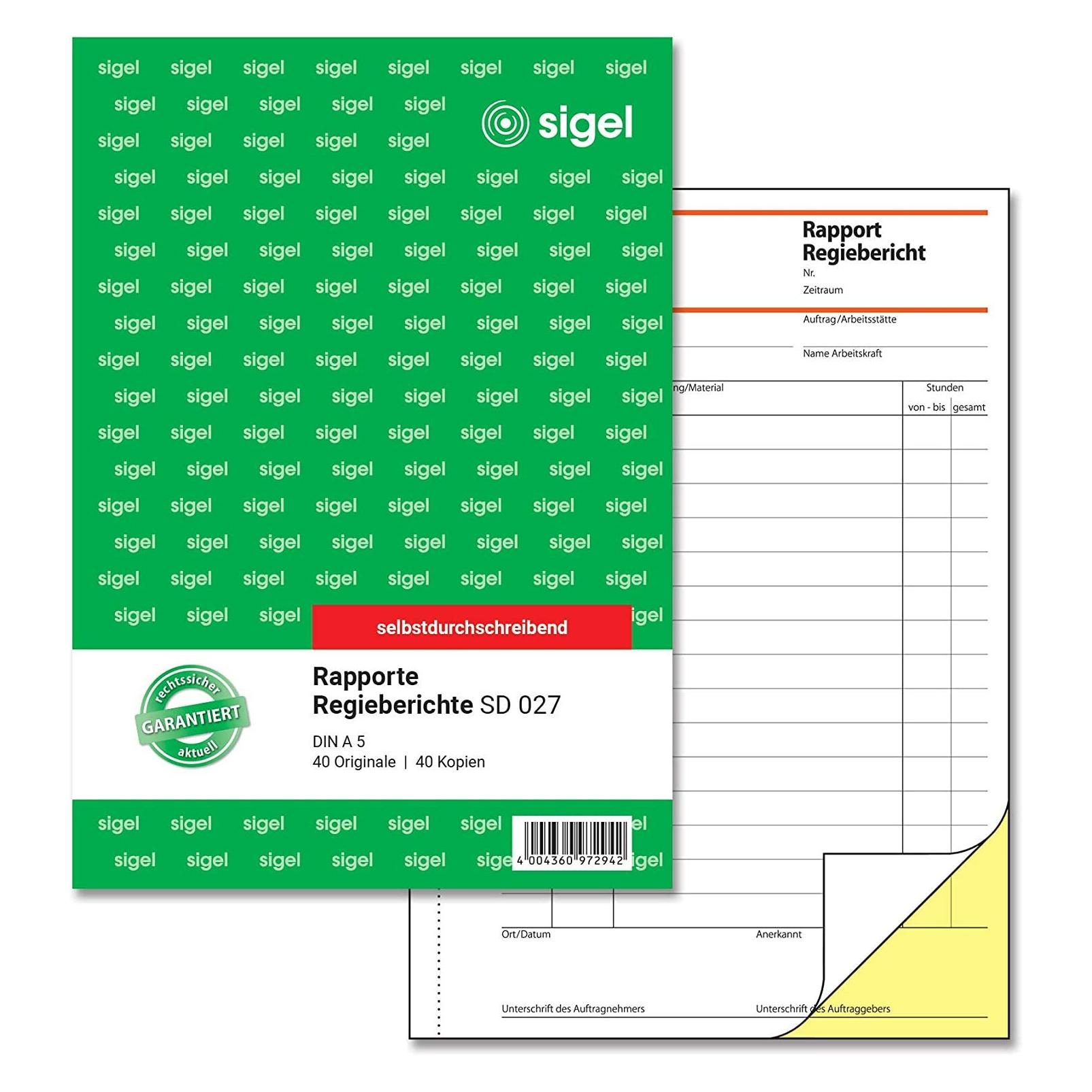 Sigel RAPPORT/REGIEBERICHT,A5,2X40BL (80x) (SD027)