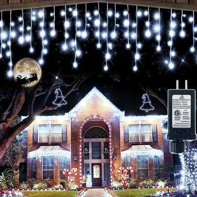 Uplift Picks FrostGlow LED Icicle Lights 24V Outdoor Christmas Curtain Lights cold White 21 M 576 Leds eu Plug