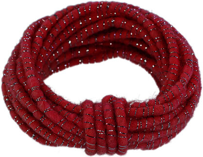 Wollkordel "Glimmer" mit Drahtkern, rot-silber, 5 mm Ø, 5 m