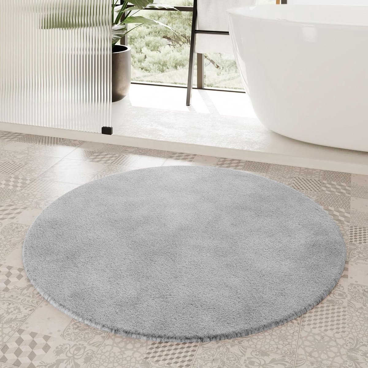 Badmat Porto Vloerkleed Badkamer Lichtgrijs 90 cm Rond