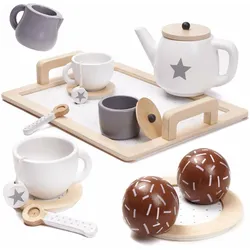 Ikonka Kaffeeservice aus Holz fuer 2 Personen