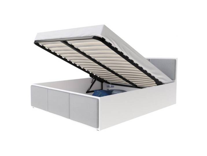Lit coffre Panama T 140x190 - Sommier inclus Blanc - Gris clair