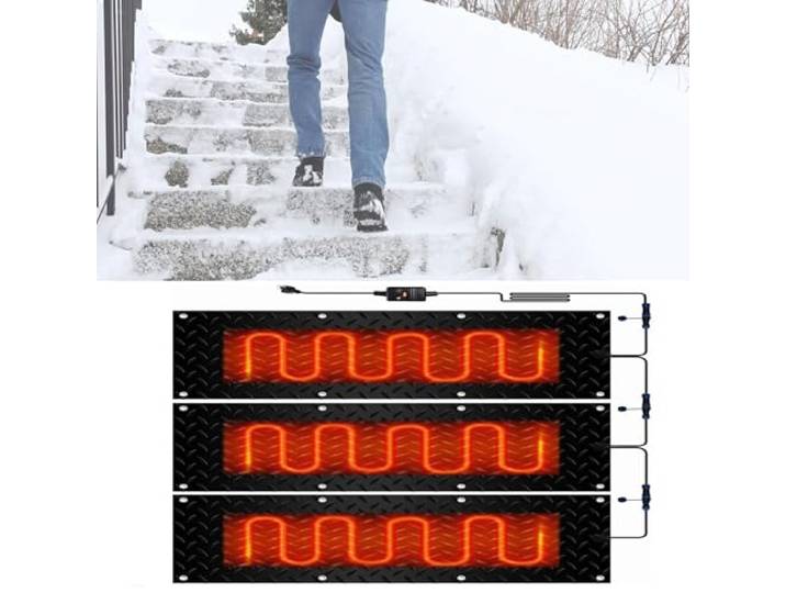 BAKLUCK Schneeschmelzende Matten for Außentreppen, rutschfestes Gummi-Heizkissen(30x90cmx3Pcs)