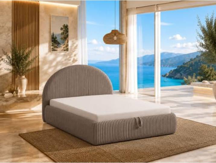 Best For Home Tedi Bett 140x200 mit Bonell-Federkernmatratze, ohne Topper Modernes Polsterbett mit weichem Cordbezug, gerundetem Kopfteil, integriertem Bettkasten und Bonell-Federkernmatratze.