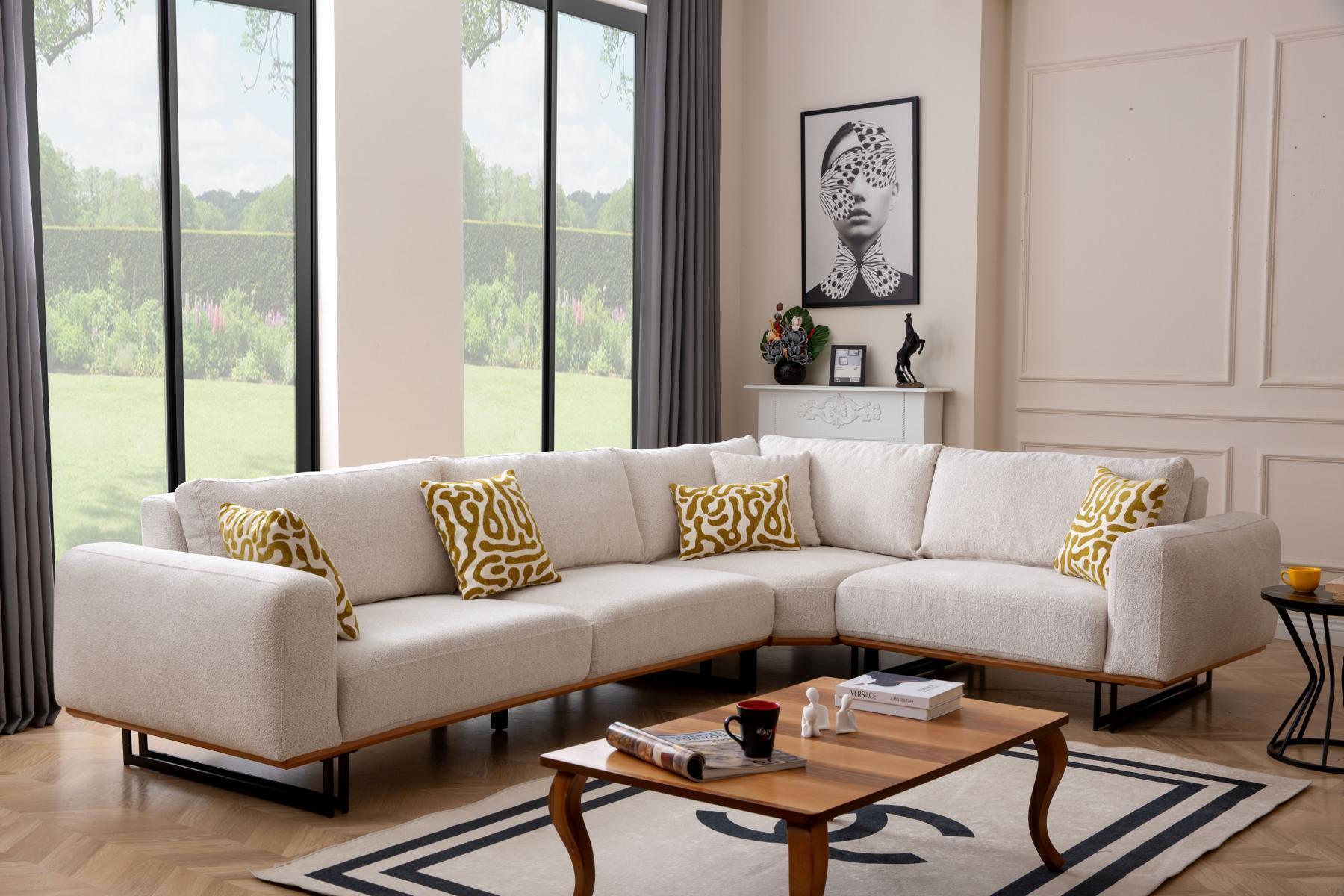 Luxus Ecksofa L-Form Stoffsofa Couch Sofa Weiße Polstersofa Sitz Eckgarnitur