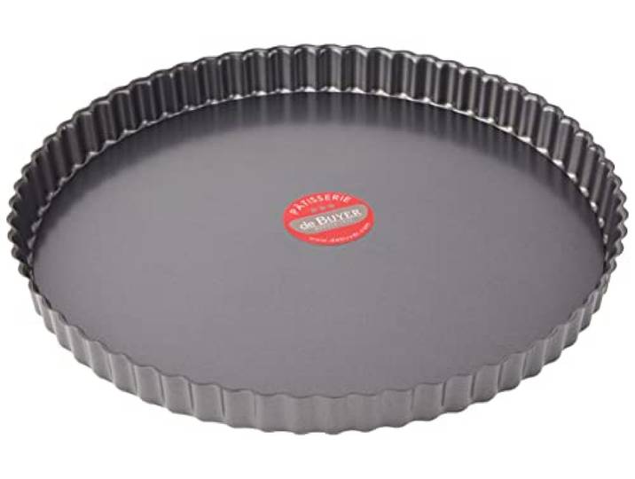 DE BUYER - Moule à tarte cannelé rond à fond amovible en acier antiadhésif Diamètre 32 cm
