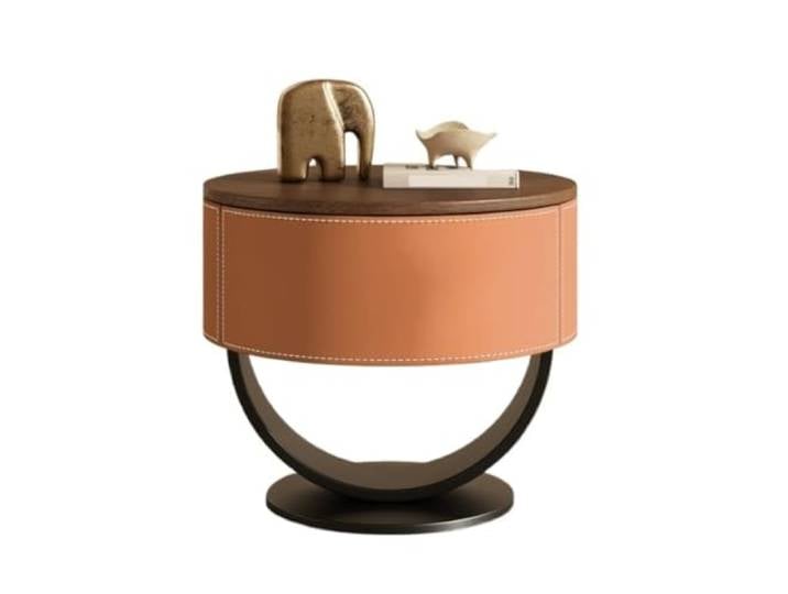 Kx9Lb8d Nachttische Runder Nachttisch for modernes Schlafzimmer Leichter, luxuriöser Aufbewahrungsschrank aus Massivholz(Orange)