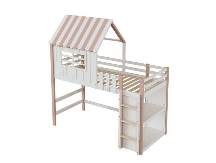 Flieks Kinderbett 90x200 Dachform Massivholz Sicherheitsleiter Rosa, Pink, 90x200 cm, Babymöbel & Kindermöbel, Kinderzimmer & Jugendzimmer, Kinderbetten, Spielbetten