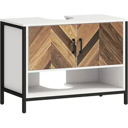 HOMCOM Badezimmer-Unterschrank rustikal Fischgräten-Türen offenes Fach 80 x 40 x 60 cm Cremeweiß