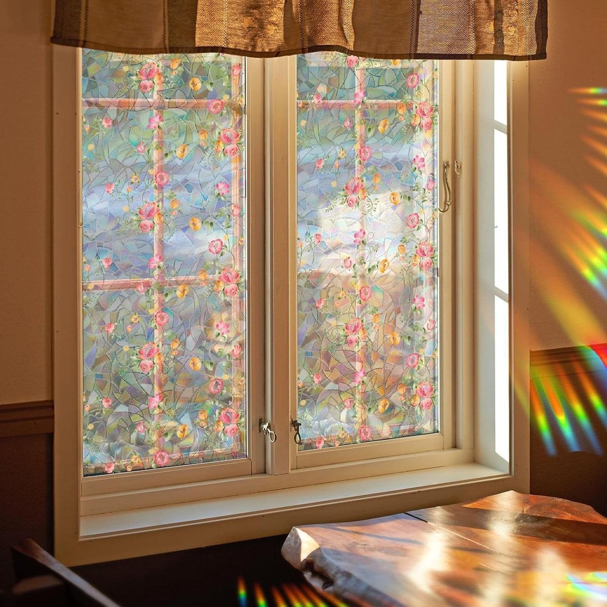 Raamfolie Bloem - Roze Glasdecoratie - Dubbelzijdig Bedrukt - Breedte: 100 cm, Hoogte: 40 cm
