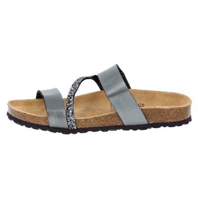 Pantolette LICO "Pantolette Bioline Glitter", Damen, Gr. 39, grau, Synthetik, Schuhe Pantolette