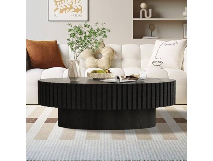 43,3 Zoll großer, geriffelter ovaler Couchtisch für das Wohnzimmer, moderner ovaler Sockel-Couchtisch, geriffelte Beistelltische, dekorative Teetische für das Wohnzimmer,E