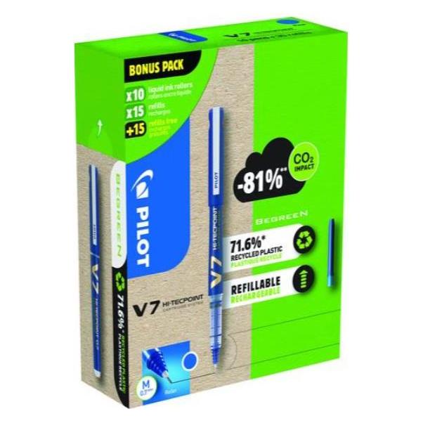 Pilot V7 Greenpack Tintenroller-Set 0,4 mm, Schreibfarbe: blau (10x) (BXC-V7-BG/BXS-IC-S3)