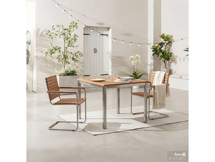 Essgruppe 3-teilig Kombi B 90 x 75 x 90cm Braun/Silber/Braun/Silber