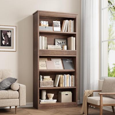 Garvee "71"" Vintage 5-Tier Double Fluted Wooden Bookshelf"