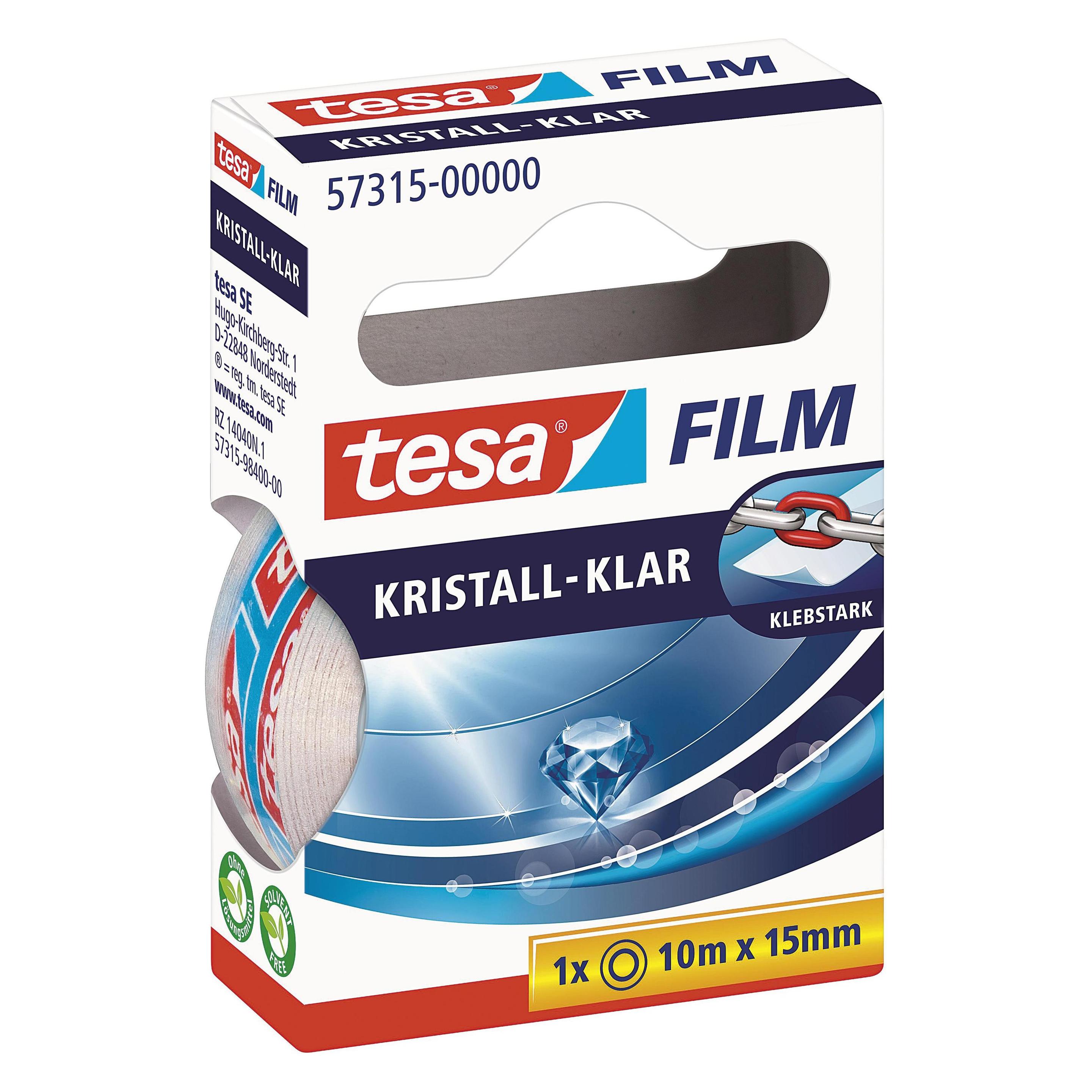 tesa 1x tesafilm KRISTALL-KLAR, hochtransparent, alterungsbeständig, mit starker Haftung (15 mm) (57315-00000-02)