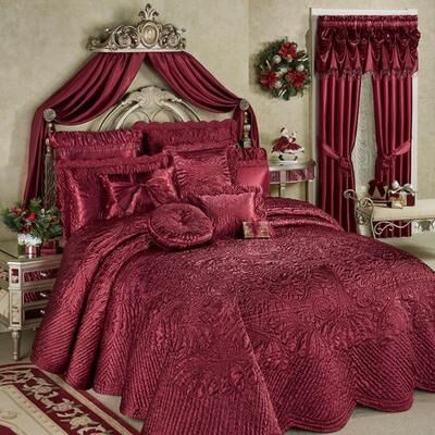 Touch of Class "Portia II Grande Bedspread Ruby, Queen 24"" drop, Ruby"
