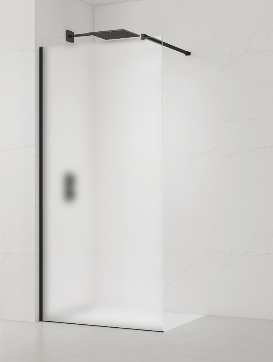 SAT Walk-In Dusche Duschwand Duschabtrennung 120 cm mit schwarzem Profil, vollsatiniertem Glas