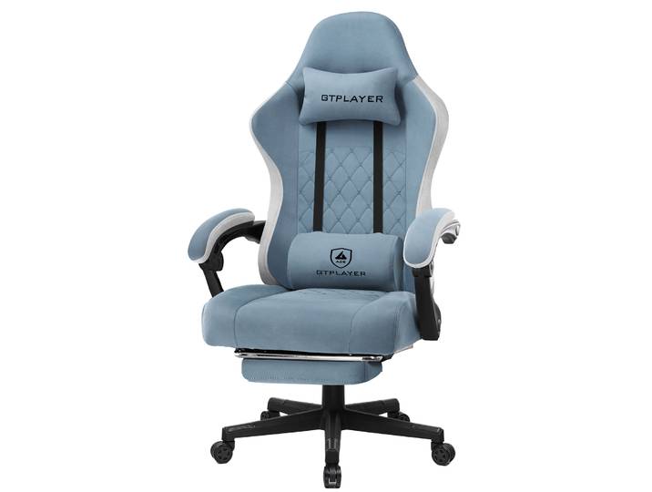 GTPLAYER Chaise Gaming Ergonomique en Tissu, Fauteuil Gamer avec Repose-Pieds, Accoudoirs Reliés et Coussin à Ressort