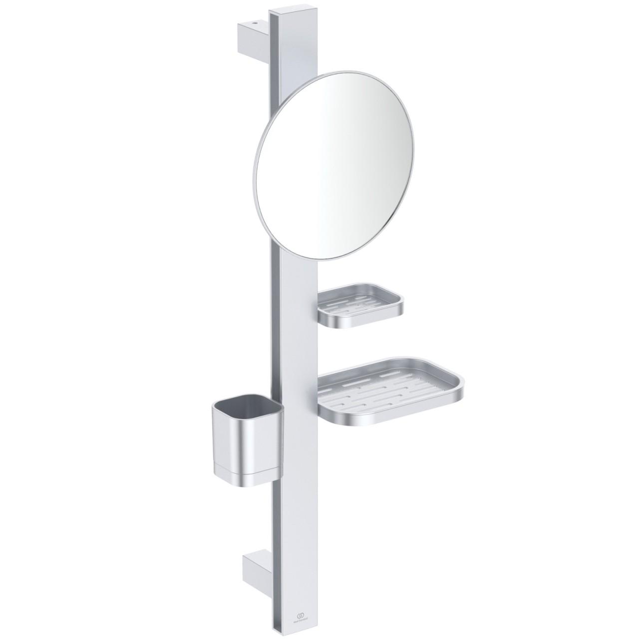 Ideal Standard Beauty Bar Accessoires-Kombi. Alu+ S700 mit Spiegel d:200mm Silver, BD589SI BD589SI
