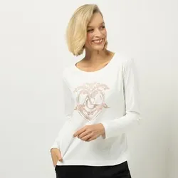 ANNA VON GRIESHEIM Shirt, langarm Pima Cotton Strassmotiv figurumspielend