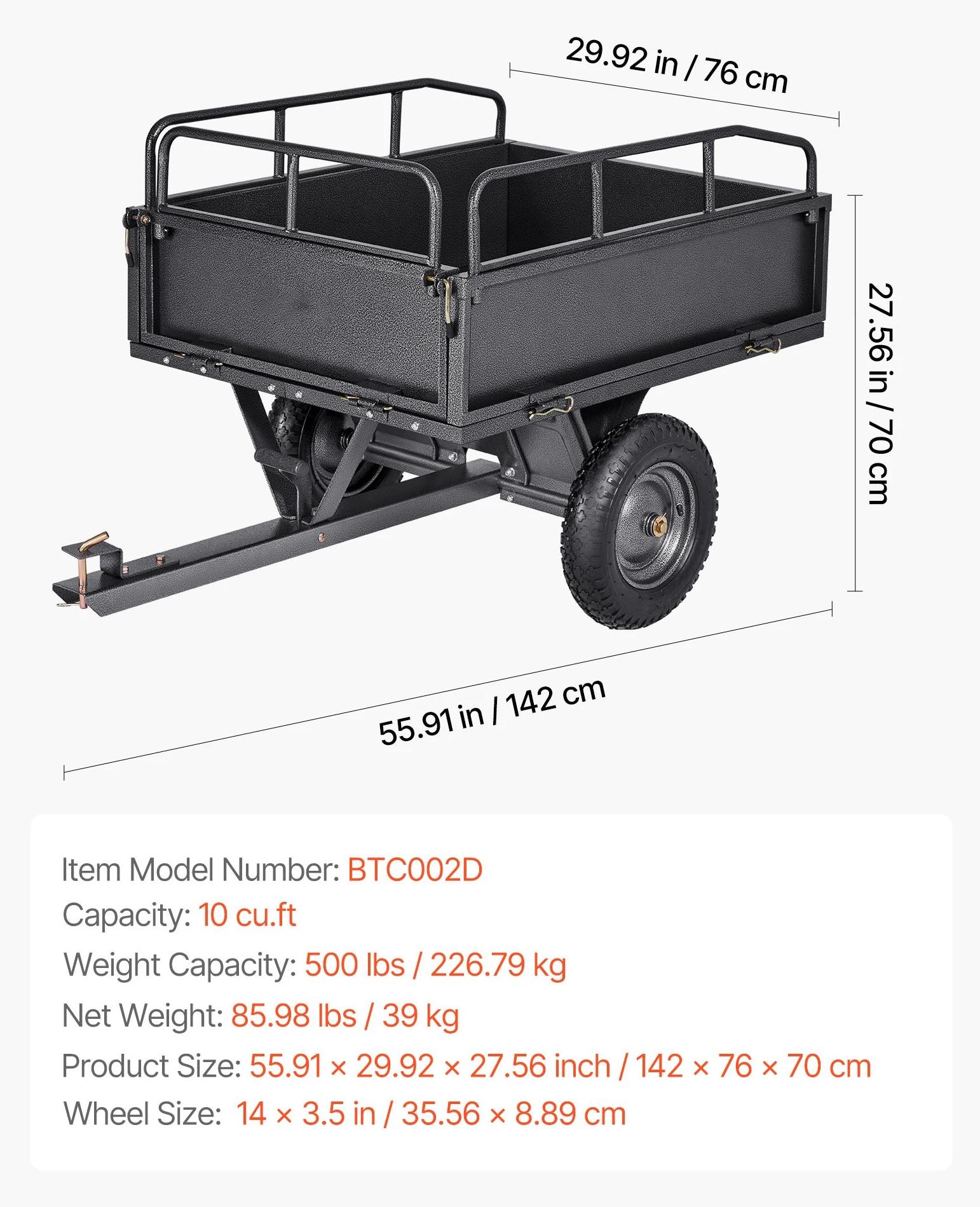Kipperanhänger - Anhänger für Gartenarbeiten - Kipper - Anhänger für Rasenmäher - ATV-Anhänger - Nutzlast: 600 kg