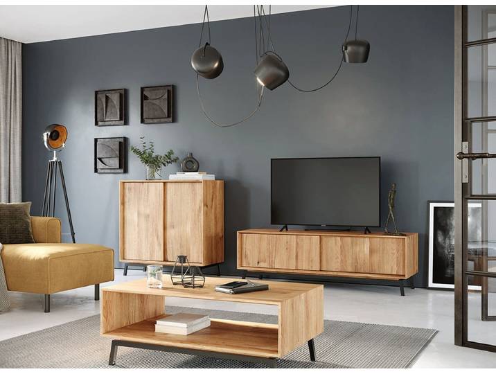 Katmandu Sideboard Modern Loft aus massiver Eiche mit Weinregal