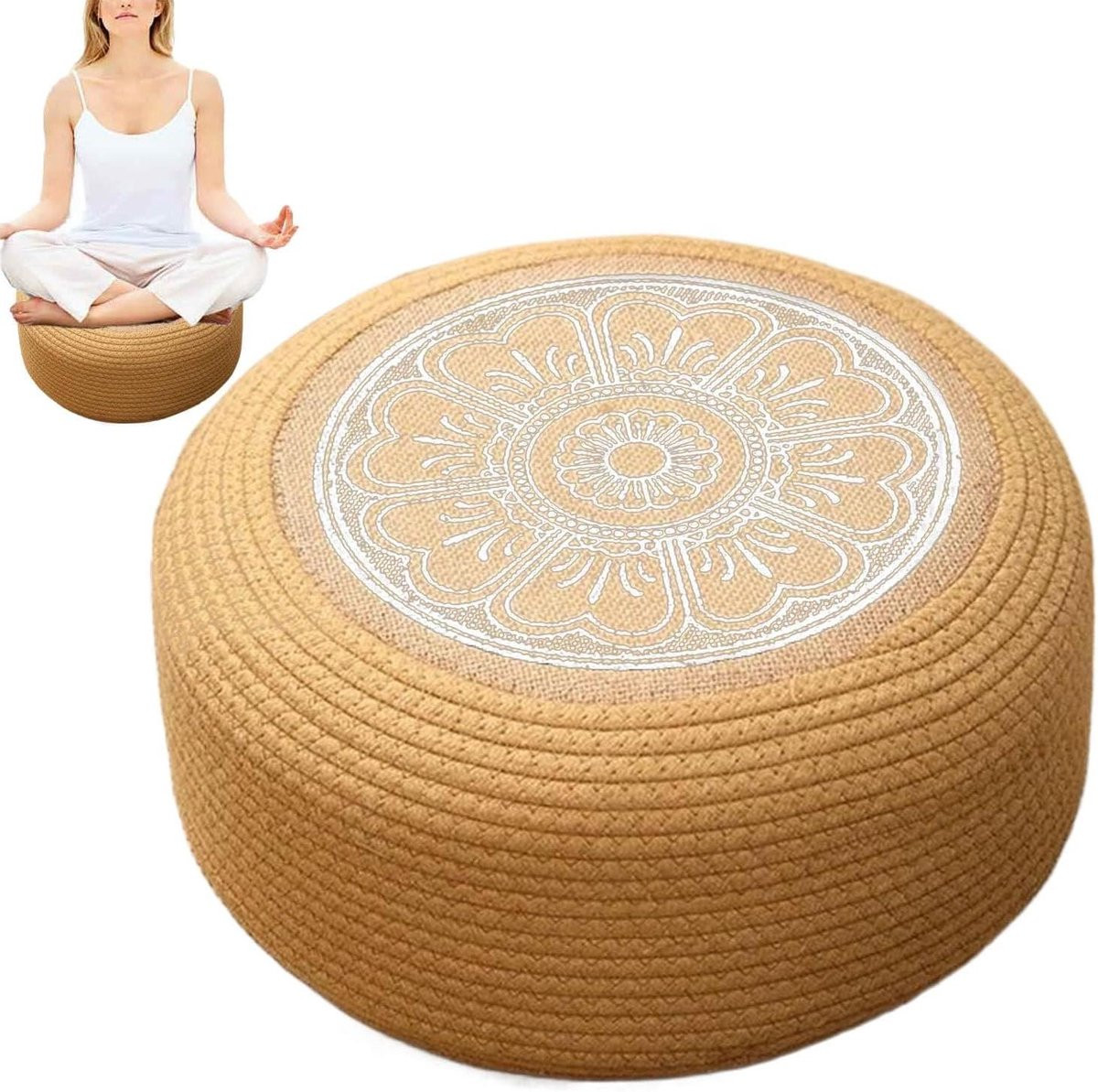 Handgeweven rotan outdoor poef wit - Diameter: 40 cm