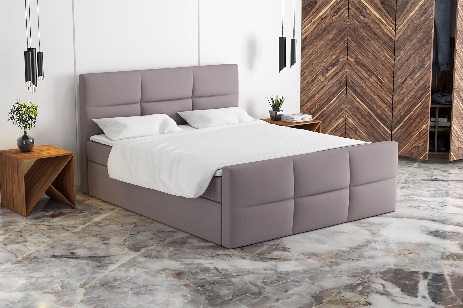 Mebloland Boxspringbed LEG, 140x200 cm, met opbergbox en beige bekleding