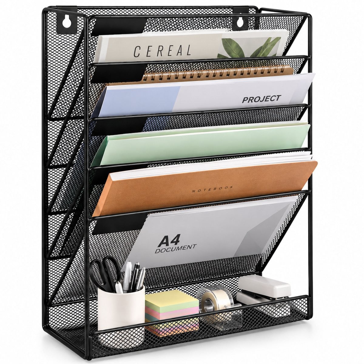 BOTC Tijdschriftenhouder wand A4 - 6-laags hangende dossierhouder - Zwart
