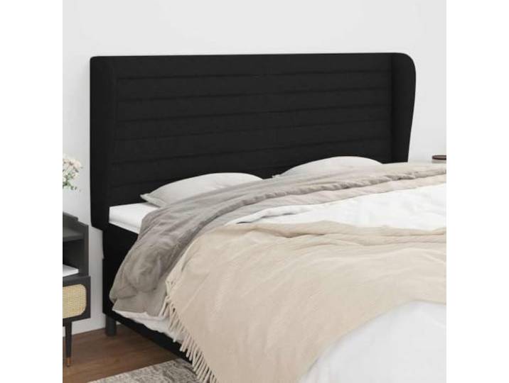 LPERTGFHU Kopfteil mit Ohren, Polsterbett Aufsatz, Schwarz 183x23x118/128 Robustes Lärchenholz, Höhenverstellbar, Atmungsaktiver Bezug, Einfache Montage