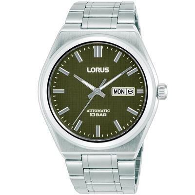 Automatikuhr LORUS, grün (silberfarben, grün), Armbanduhren, Herren, Automatikuhr, Armbanduhr, Damenuhr, Herrenuhr, Mechanische Uhr, Edelstahlarmband