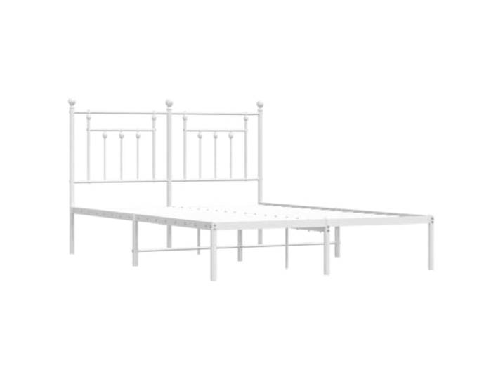 KTHLBRH Bettgestell weiß 150 x 200 cm mit Kopfteil aus Metall Bettgestell aus Stahl, mit Stauraum, inkl. Lattenrost