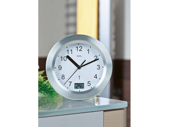 Badezimmeruhr mit digitaler Temperaturanzeige, Silber, Quartzuhr