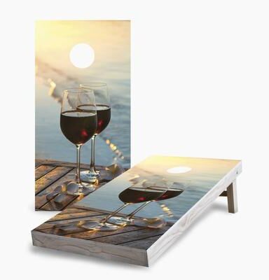 Skip's Garage Sunset Red Wine on the Beach Cornhole Boards