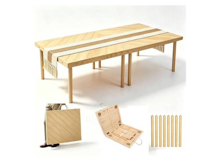 Qulamrdk Camping Tisch Klappbar Tragbarer Couchtisch Holz Model Einfache Montage Abnehmbare Tischbeine füR Camping Picknick Garten Balkon Outdoor(228x76x43cm/90x30x17in)