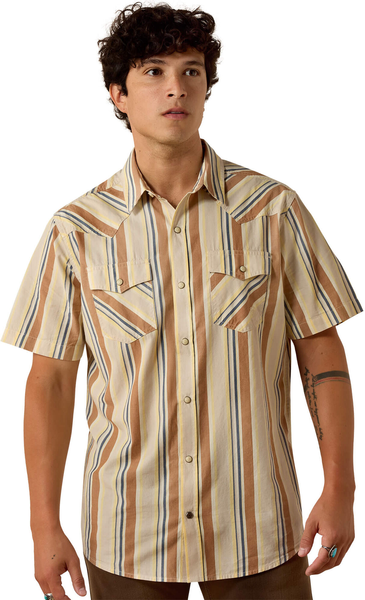Men's Retro Hawthorne Fitted Snap Shirt in Sandshell Stripe Cotton, Size: XLT by Ariat