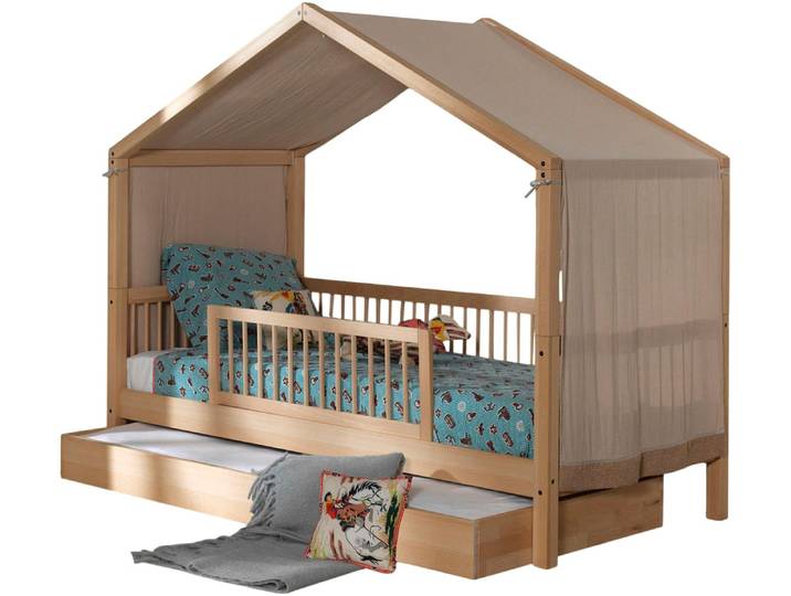 Hausbett VIPACK Forrest mit hochwertiger und stabiler Verarbeitung, Made in Europe , braun (buche natur, buche natur, buche natur), B:97,5cm H:170cm L:207,5cm, Betten, Hausbett, wahlweise ohne oder mit Textilhimmel